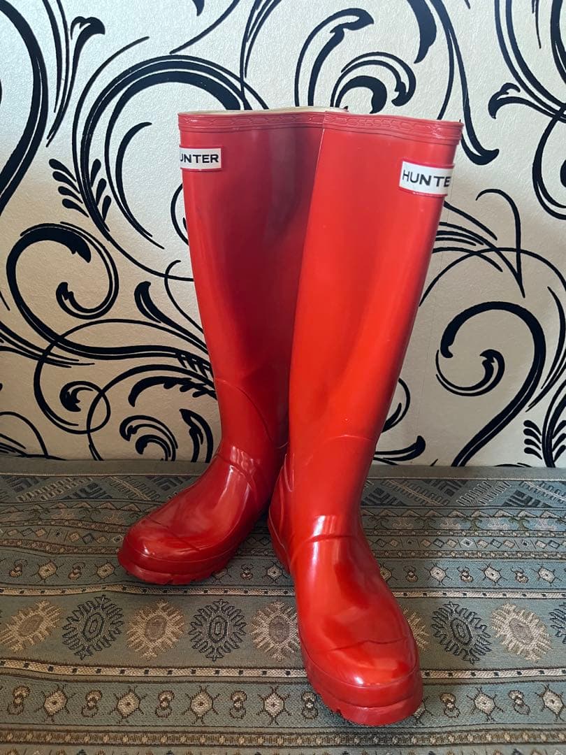 ハンター　ベルト付きレインブーツ　グロスオレンジ　EU37